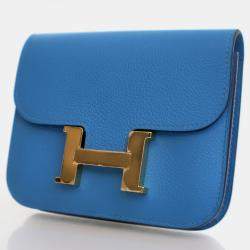 Hermes Constance Blue Frida  Evercolor Slim Wallet