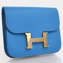 Hermes Constance Blue Frida  Evercolor Slim Wallet