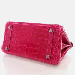  Hermes Birkin 25 Rose Mexico Niloticus Crocodile Tote Bag