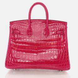  Hermes Birkin 25 Rose Mexico Niloticus Crocodile Tote Bag