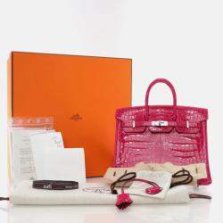  Hermes Birkin 25 Rose Mexico Niloticus Crocodile Tote Bag