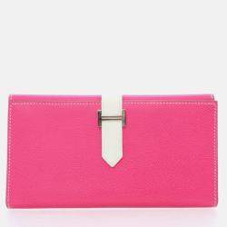 Hermes Bearn Rose Tyrien/White Epsom Wallet