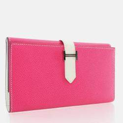 Hermes Bearn Rose Tyrien/White Epsom Wallet