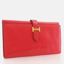 Hermes Bearn Red Epsom Trifold Wallet