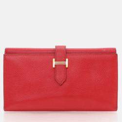 Hermes Bearn Red Epsom Trifold Wallet