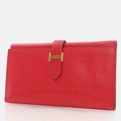 Hermes Bearn Red Epsom Trifold Wallet
