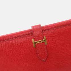 Hermes Bearn Red Epsom Trifold Wallet