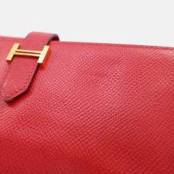 Hermes Bearn Red Epsom Trifold Wallet
