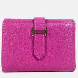 Hermes Bearn Compact Combination Pink Purple Chevre Magnolia Tri-Fold Wallet  