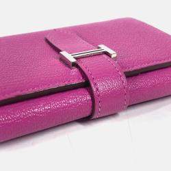 Hermes Bearn Compact Combination Pink Purple Chevre Magnolia Tri-Fold Wallet  