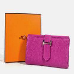 Hermes Bearn Compact Combination Pink Purple Chevre Magnolia Tri-Fold Wallet  