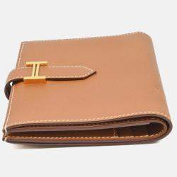 Hermes Bearn Gold Epsom Leather Compact Bi-Fold Wallet