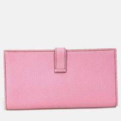 Hermes Long Leather Pink H hardware Two Fold Wallet