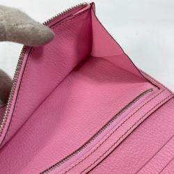 Hermes Long Leather Pink H hardware Two Fold Wallet