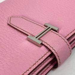 Hermes Long Leather Pink H hardware Two Fold Wallet
