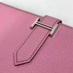 Hermes Long Leather Pink H hardware Two Fold Wallet