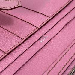 Hermes Long Leather Pink H hardware Two Fold Wallet