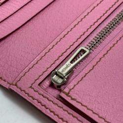 Hermes Long Leather Pink H hardware Two Fold Wallet