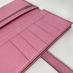 Hermes Long Leather Pink H hardware Two Fold Wallet