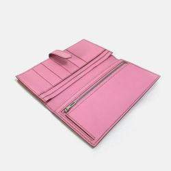 Hermes Long Leather Pink H hardware Two Fold Wallet
