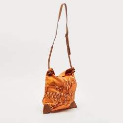 Hermes Orange/Brown Satin and Leather Silky City 33 Bag