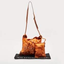 Hermes Orange/Brown Satin and Leather Silky City 33 Bag
