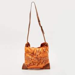 Hermes Orange/Brown Satin and Leather Silky City 33 Bag