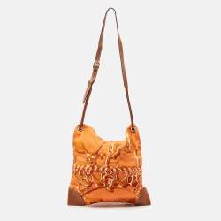 Hermes Orange/Brown Satin and Leather Silky City 33 Bag