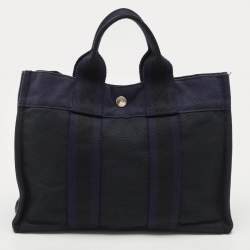 Hermes Navy Blue/Black Canvas Fourre Tout PM Bag