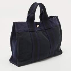 Hermes Navy Blue/Black Canvas Fourre Tout PM Bag