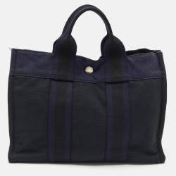 Hermes Navy Blue/Black Canvas Fourre Tout PM Bag