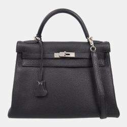 Hermes Kelly 32 Retourne Black Togo Handbag