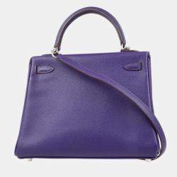 Hermes Kelly 25 Retourne Violet Epsom Leather Handbag 