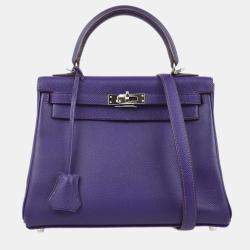 Hermes Kelly 25 Retourne Violet Epsom Leather Handbag 