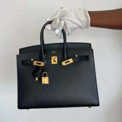 Hermes Birkin 25 Black Epsom Sellier Leather Bag