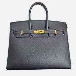 Hermes Birkin 25 Black Epsom Sellier Leather Bag
