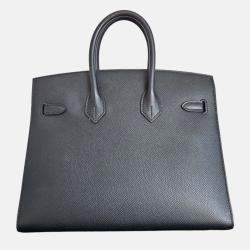 Hermes Birkin 25 Black Epsom Sellier Leather Bag