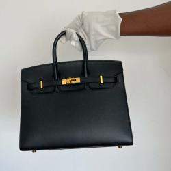 Hermes Birkin 25 Black Epsom Sellier Leather Bag