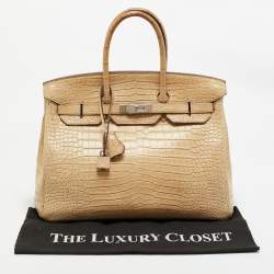 Pre Owned Hermes Poussiere Crocodile Porosus Palladium Finish Birkin 35 Bag