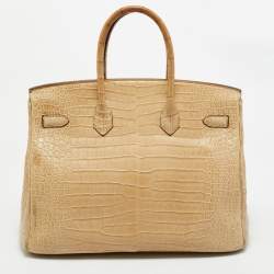 Pre Owned Hermes Poussiere Crocodile Porosus Palladium Finish Birkin 35 Bag