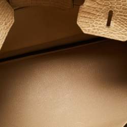 Pre Owned Hermes Poussiere Crocodile Porosus Palladium Finish Birkin 35 Bag