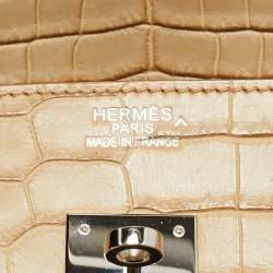 Pre Owned Hermes Poussiere Crocodile Porosus Palladium Finish Birkin 35 Bag