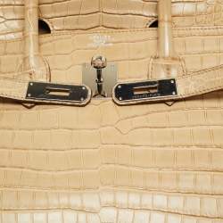Pre Owned Hermes Poussiere Crocodile Porosus Palladium Finish Birkin 35 Bag
