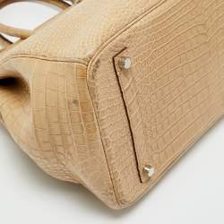 Pre Owned Hermes Poussiere Crocodile Porosus Palladium Finish Birkin 35 Bag