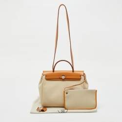 Hermes Ecru/Natural Toile Canvas and Vache Leather Herbag Zip 31 Bag
