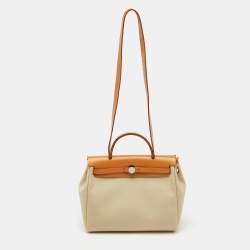 Hermes Ecru/Natural Toile Canvas and Vache Leather Herbag Zip 31 Bag