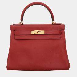 Hermes Kelly 28 Red Clemence Leather Bag
