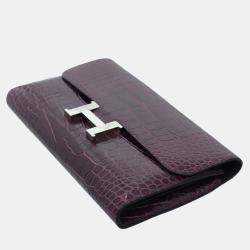 Hermes Constance Purple Alligator Leather Wallet