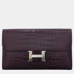 Hermes Constance Purple Alligator Leather Wallet