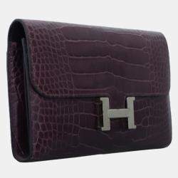 Hermes Constance Purple Alligator Leather Wallet